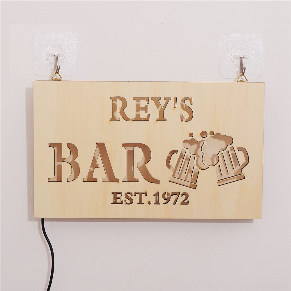 Personalized Wooden LED Neon Bar Sign - RGB