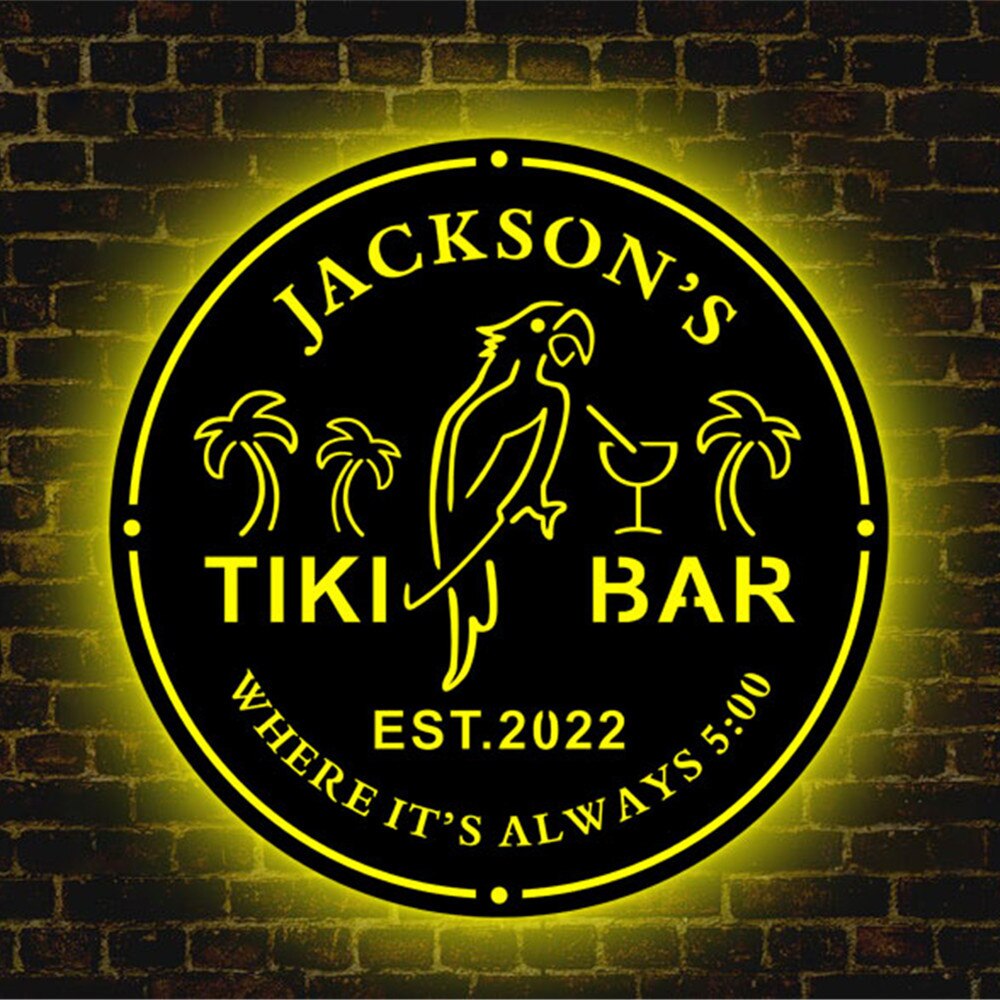 Personalized Tiki Bar LED Neon Wooden Sign