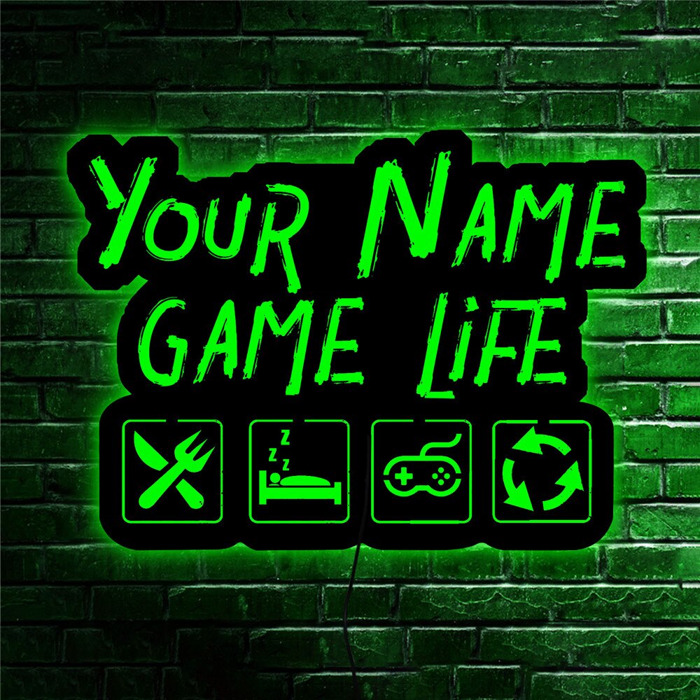 Your Name Game Life Personalized LED Neon Wooden Sign
