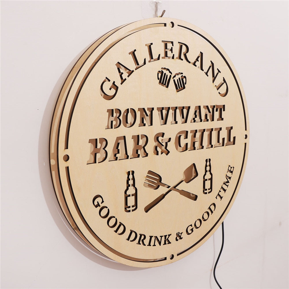 Personalized Backyard Bar & Grill LED Neon Wooden Sign