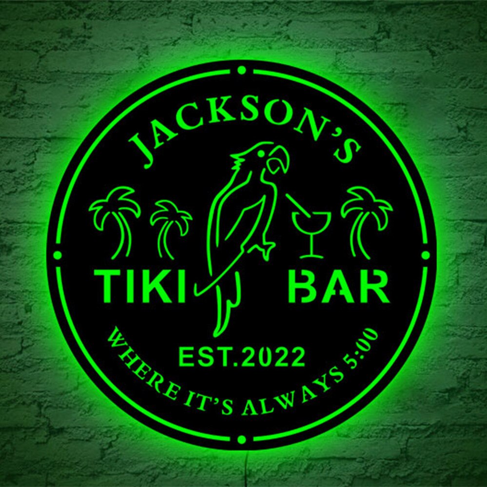 Personalized Tiki Bar LED Neon Wooden Sign