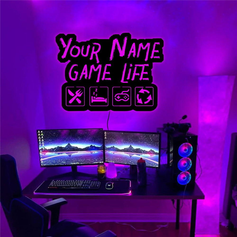 Your Name Game Life Personalized LED Neon Wooden Sign