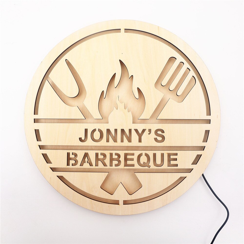 Custom LED Neon Wooden Barbeque Sign - Personalized and Color Changing