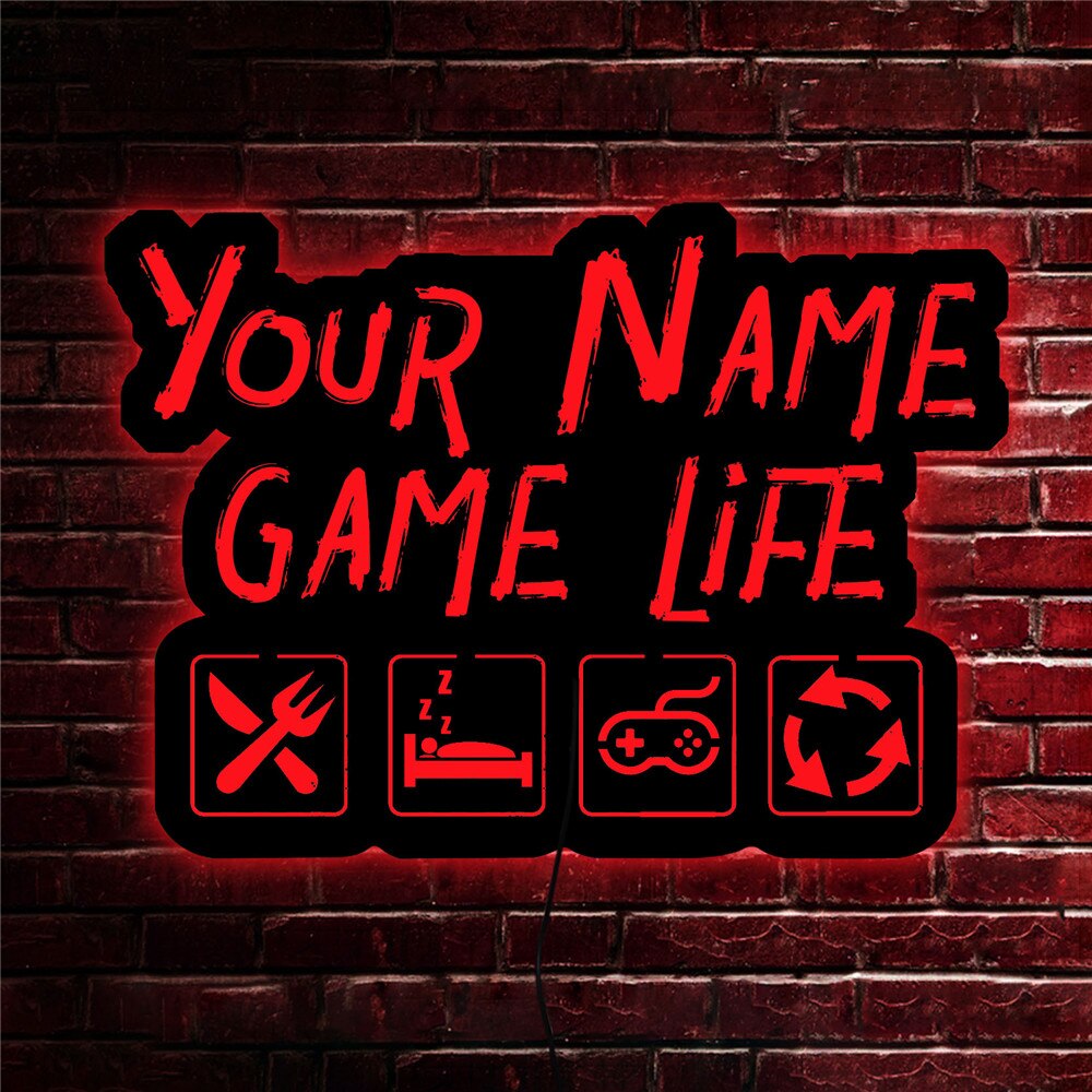 Your Name Game Life Personalized LED Neon Wooden Sign