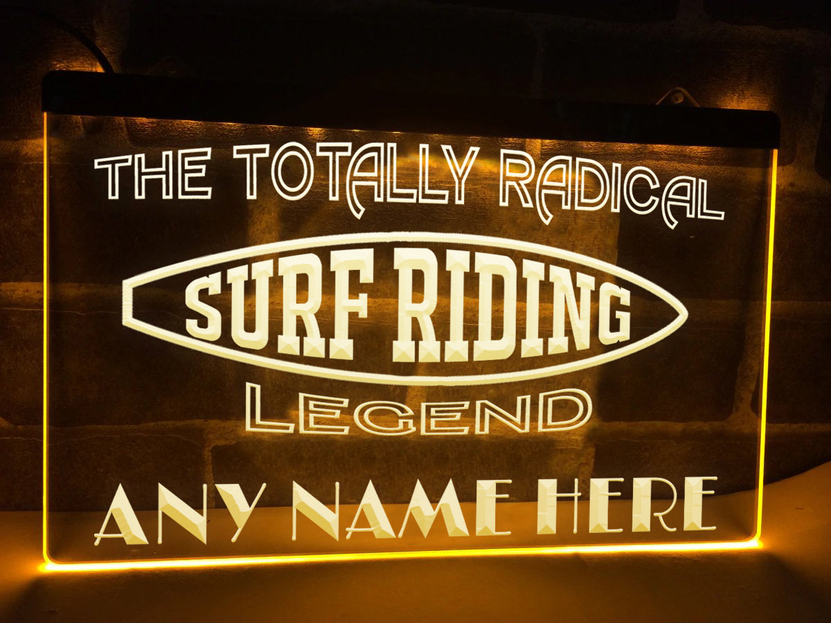 Surf Riding Legend Personalized Illuminated Sign