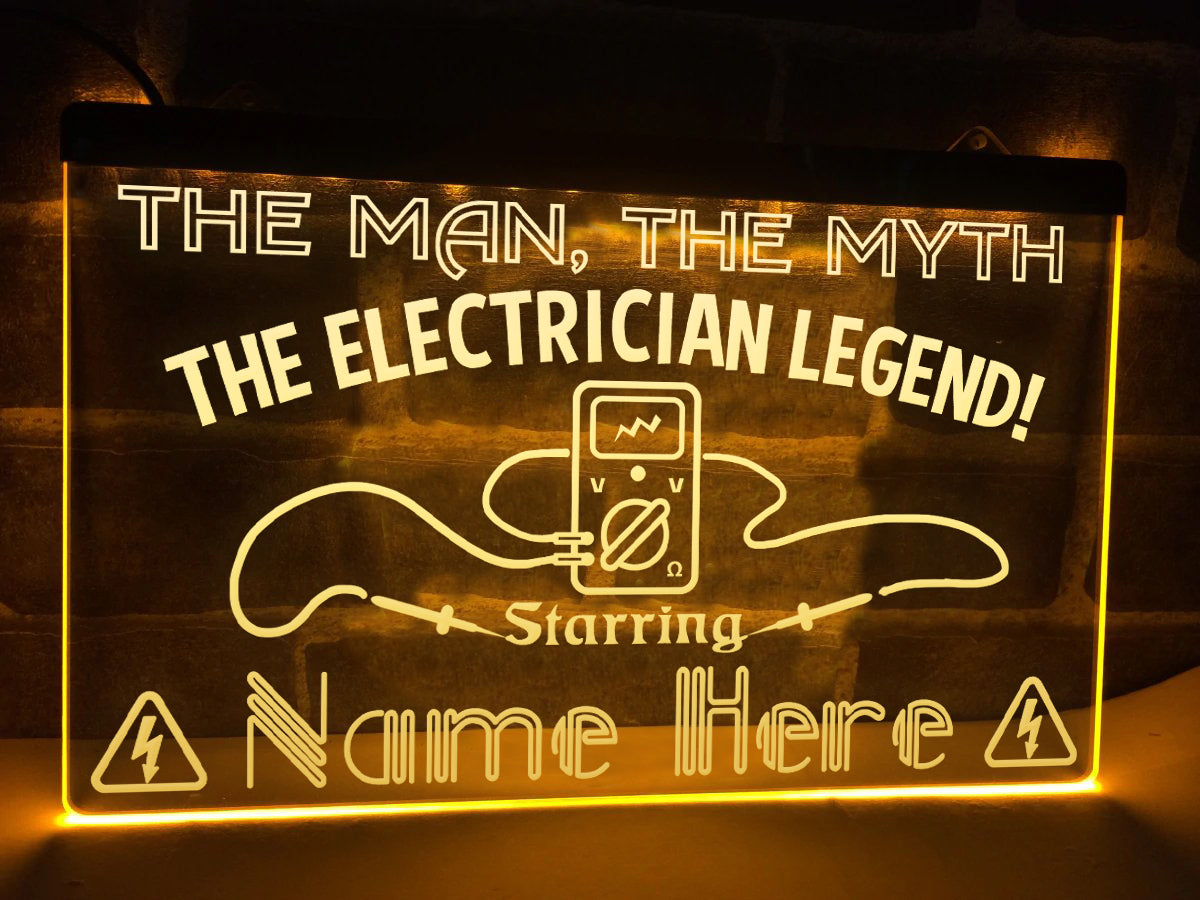 Personalized Electrician Legend LED Neon Sign in yellow