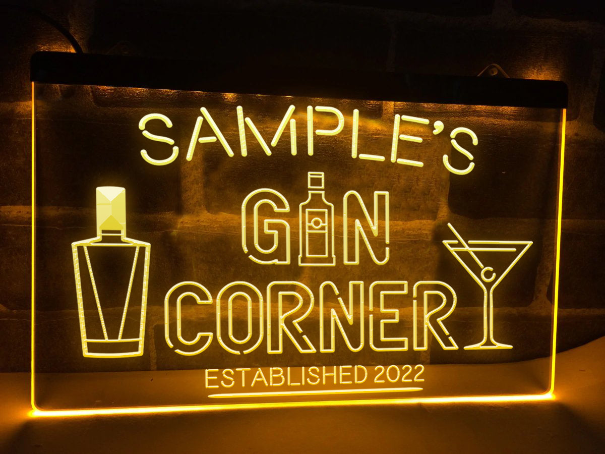 Personalized Gin Corner LED Neon Sign in yellow