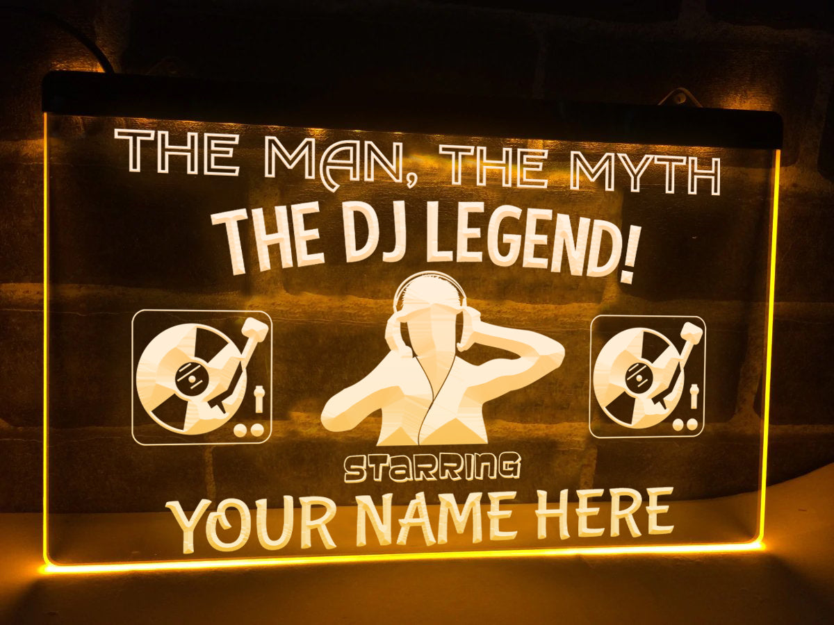 Personalized DJ Legend LED neon sign in yellow
