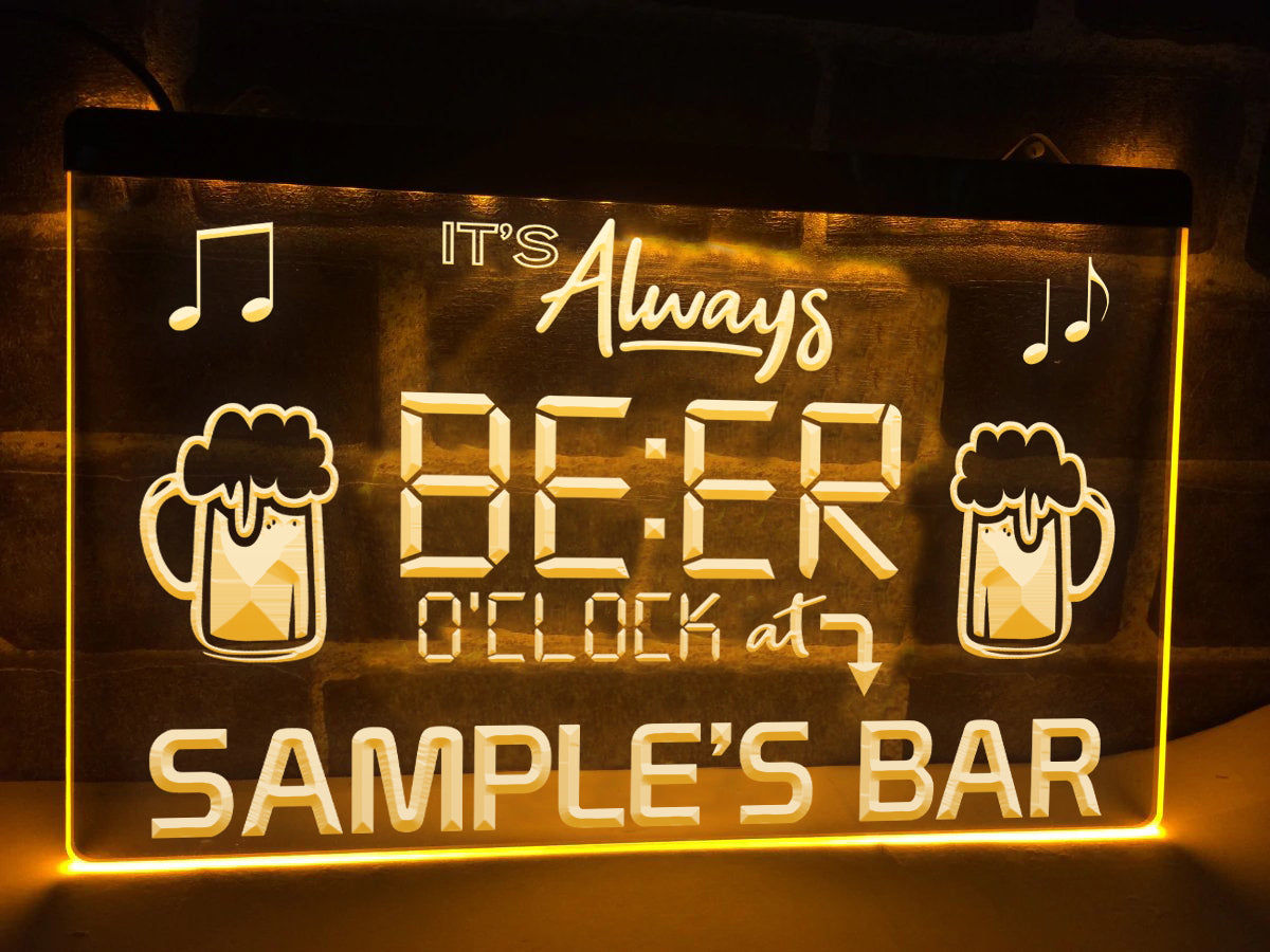 Personalized Beer O'clock LED neon sign in yellow