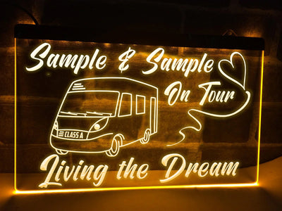 Class A motorhome on tour personalized neon sign yellow