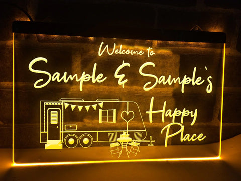 Image of Happy place personalized caravan trailer sign
