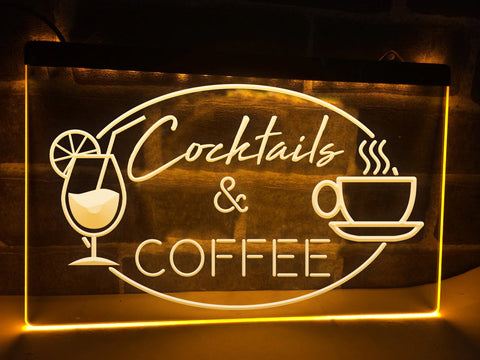 Image of Cocktails and Coffee Illuminated Sign