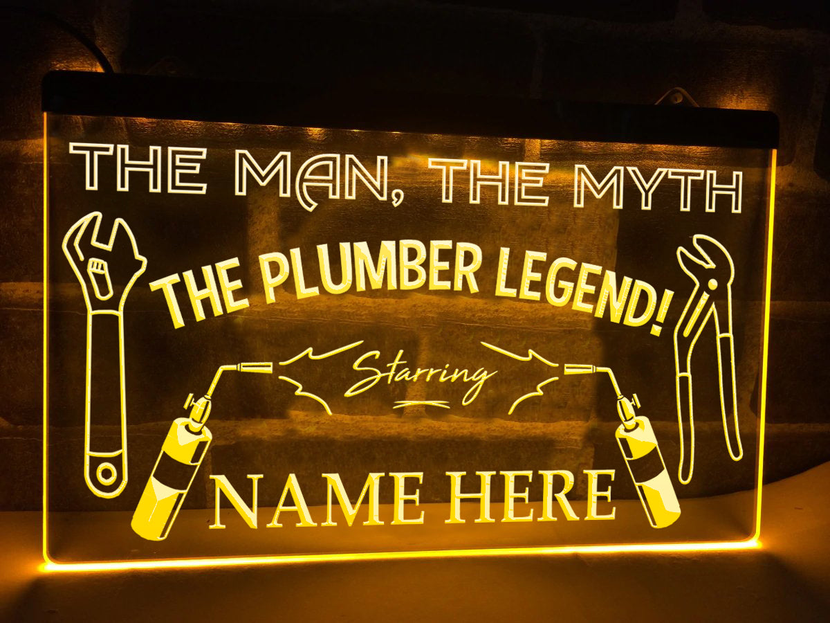 The Plumber Legend Personalized LED Neon Sign in yellow