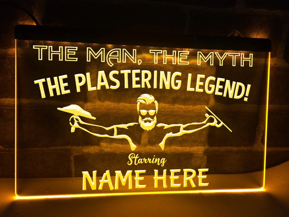 The Plastering Legend Personalized Illuminated Sign in yellow