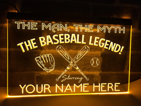 Image of The Baseball Legend Personalized Illuminated Sign