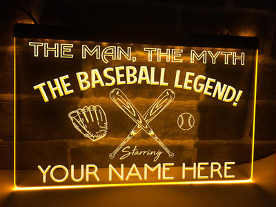 The Baseball Legend Personalized Illuminated Sign