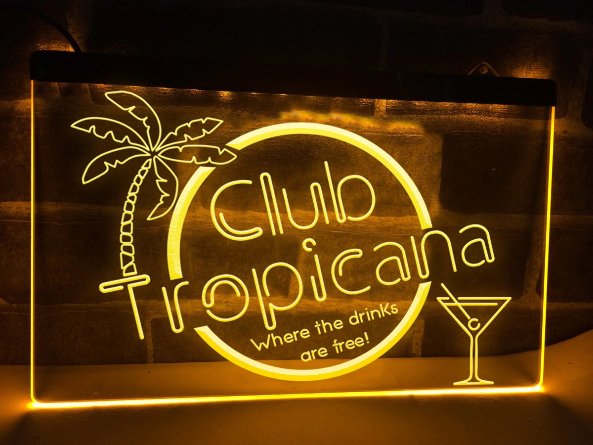 Club Tropicana LED neon sign in yellow