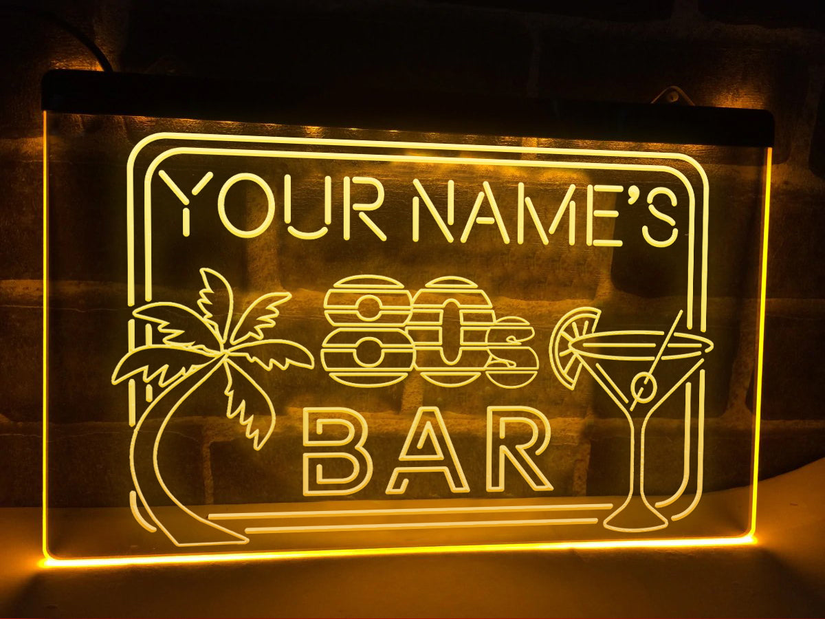 80s Bar Personalized LED Neon Sign in Yellow
