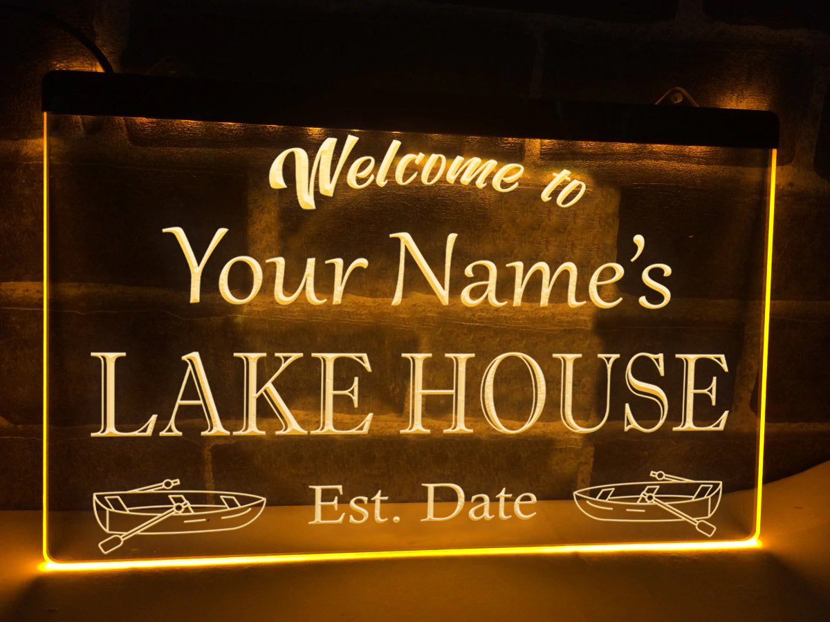 Metal Lake Cabin Sign, LAKE Fishing Dock sign , lake sign customized with  your name