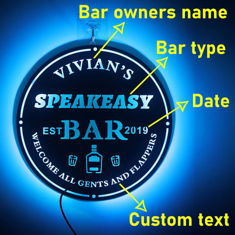Image of Custom LED Neon Wooden Bar Sign - Personalized and Color Changing