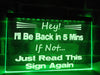 Back in 5 Minutes Illuminated Sign
