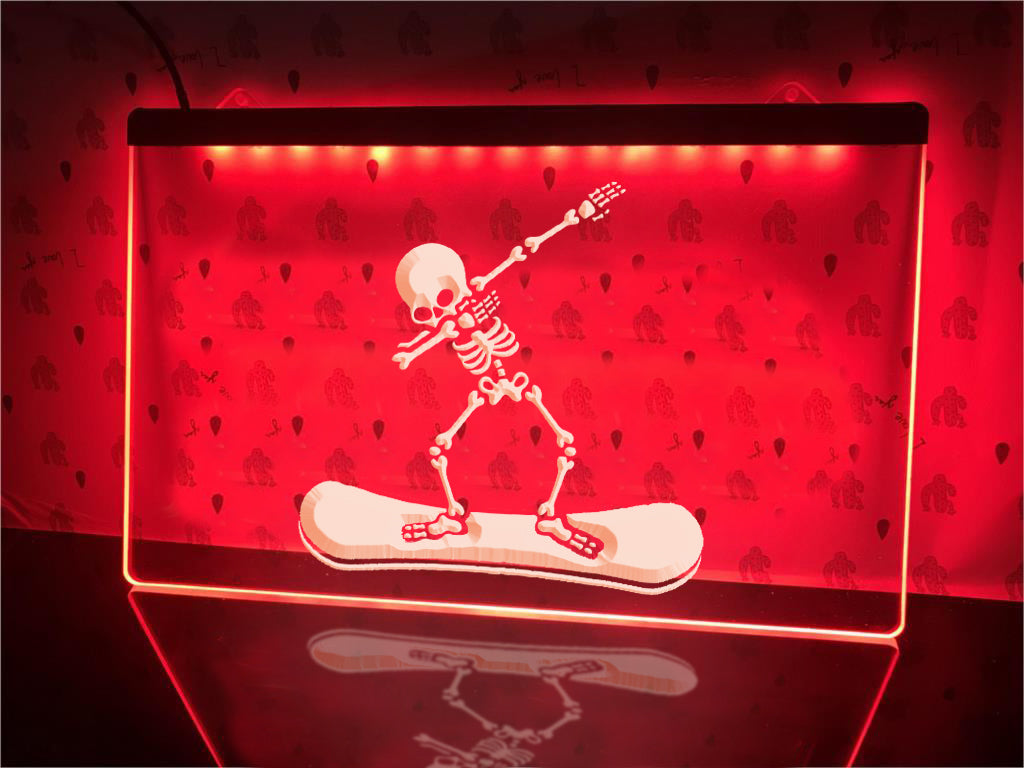 Dabbing Snowboard Skeleton Illuminated Sign