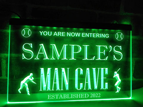 Image of Baseball Man Cave Personalized Illuminated Sign