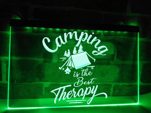 Image of Camping is the Best Therapy Illuminated Sign