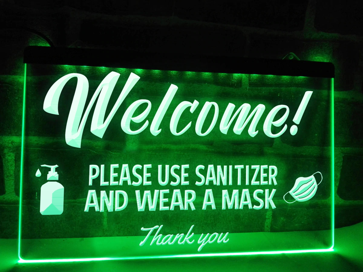 Please Use Sanitizer and Wear a Mask Illuminated Sign