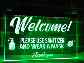 Please Use Sanitizer and Wear a Mask Illuminated Sign