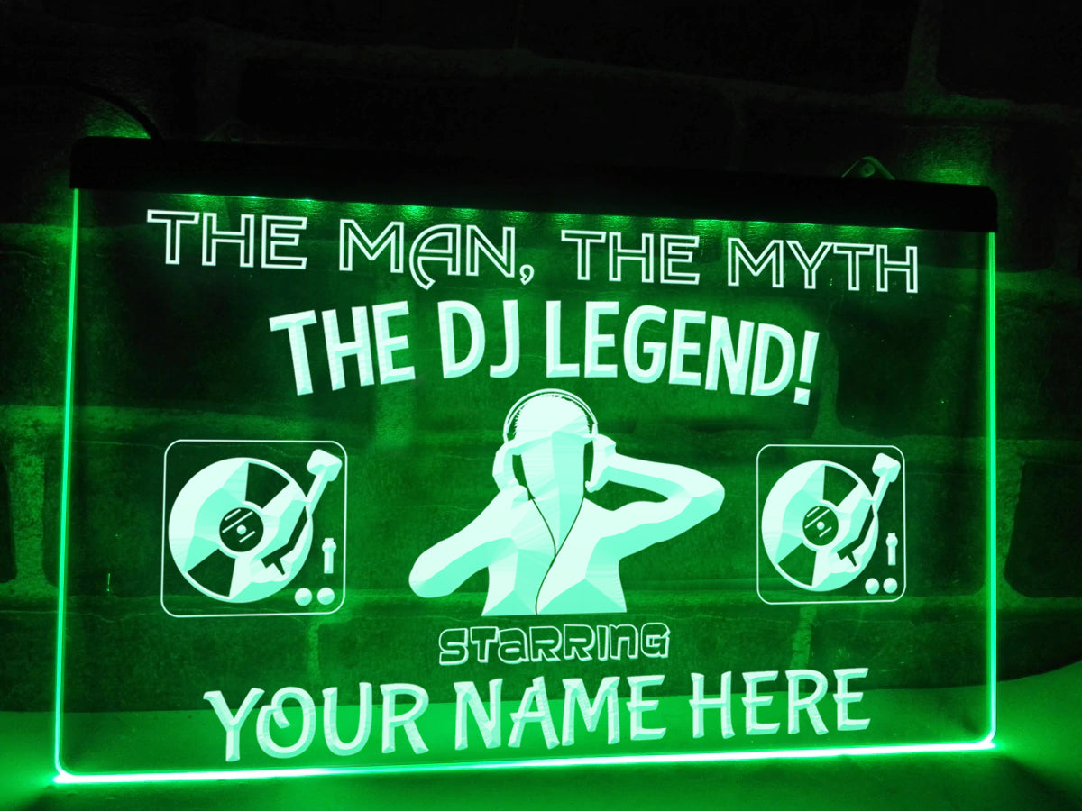Personalized DJ Legend LED neon sign in green
