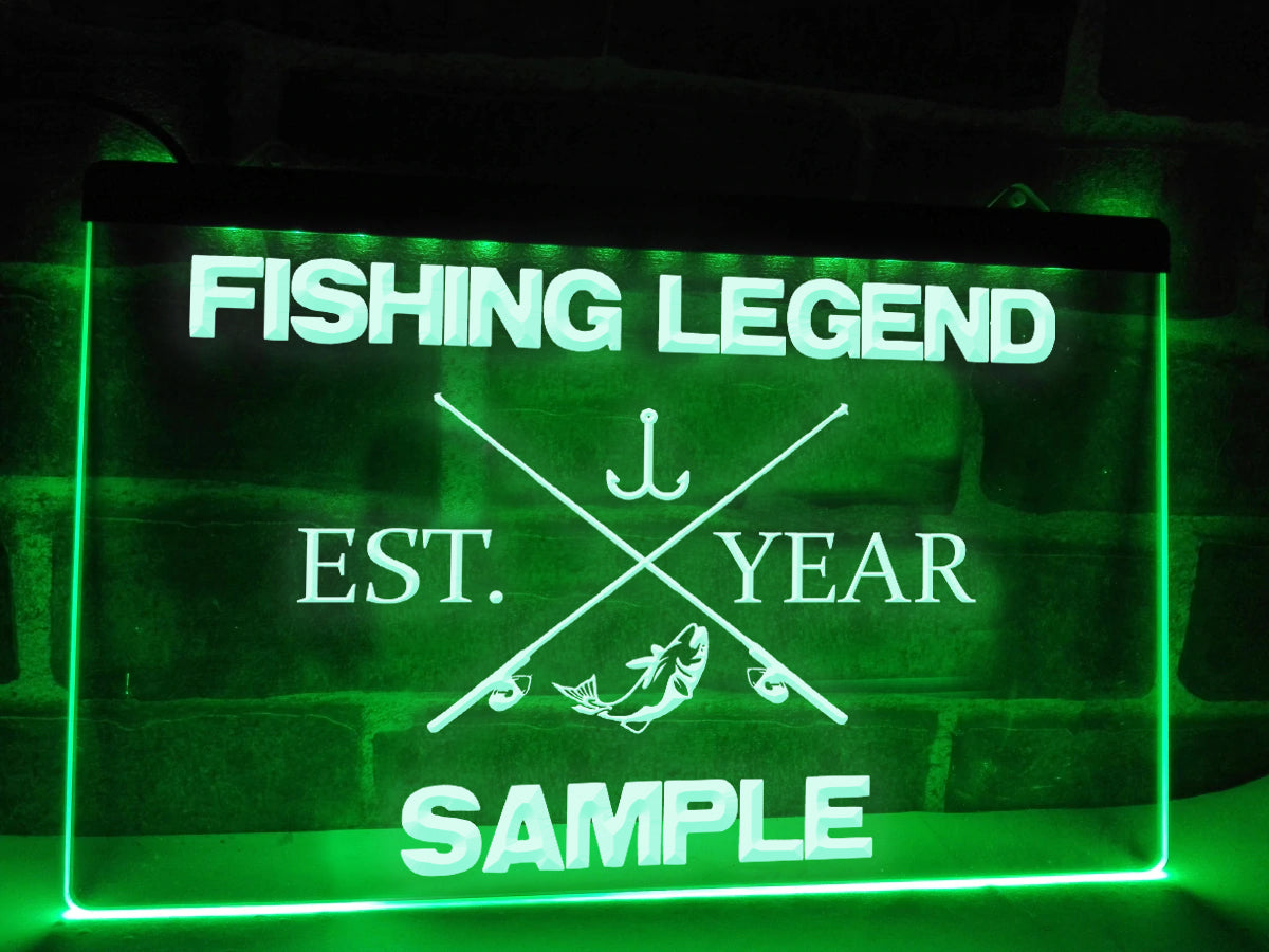 Fishing Legend Personalized Illuminated Sign in green