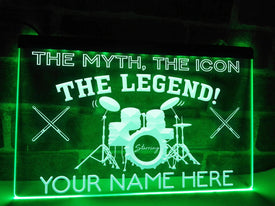 Drummer Legend LED neon sign in green