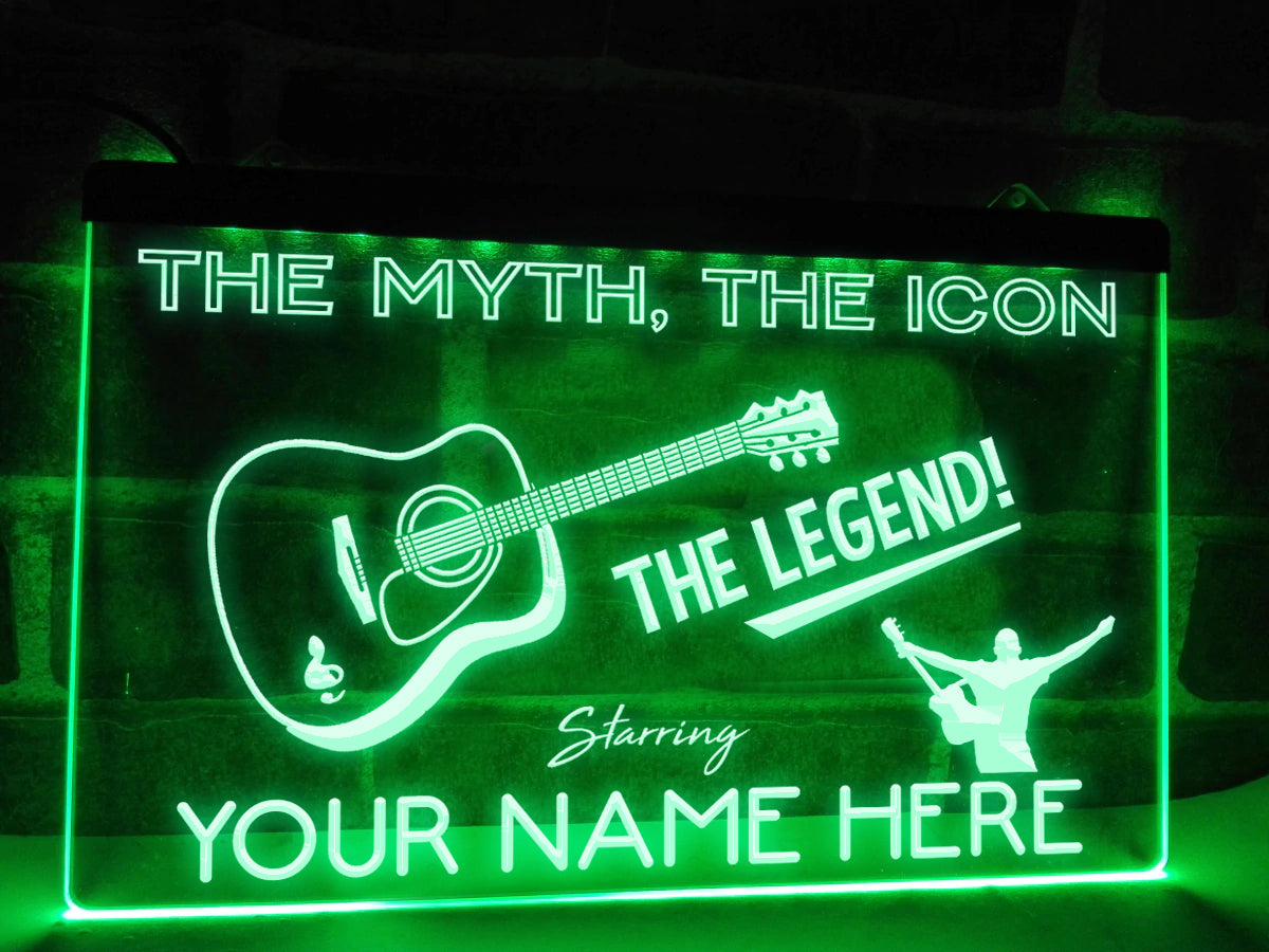 Personalized acoustic guitar legend LED neon sign in green