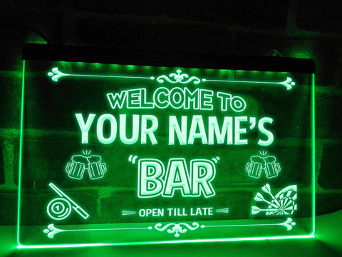 Image of Beer, Pool & Darts Bar Personalized Illuminated Sign