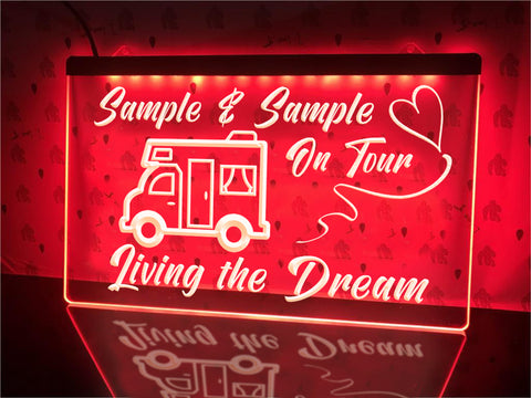Image of motorhome on tour personalized neon sign red