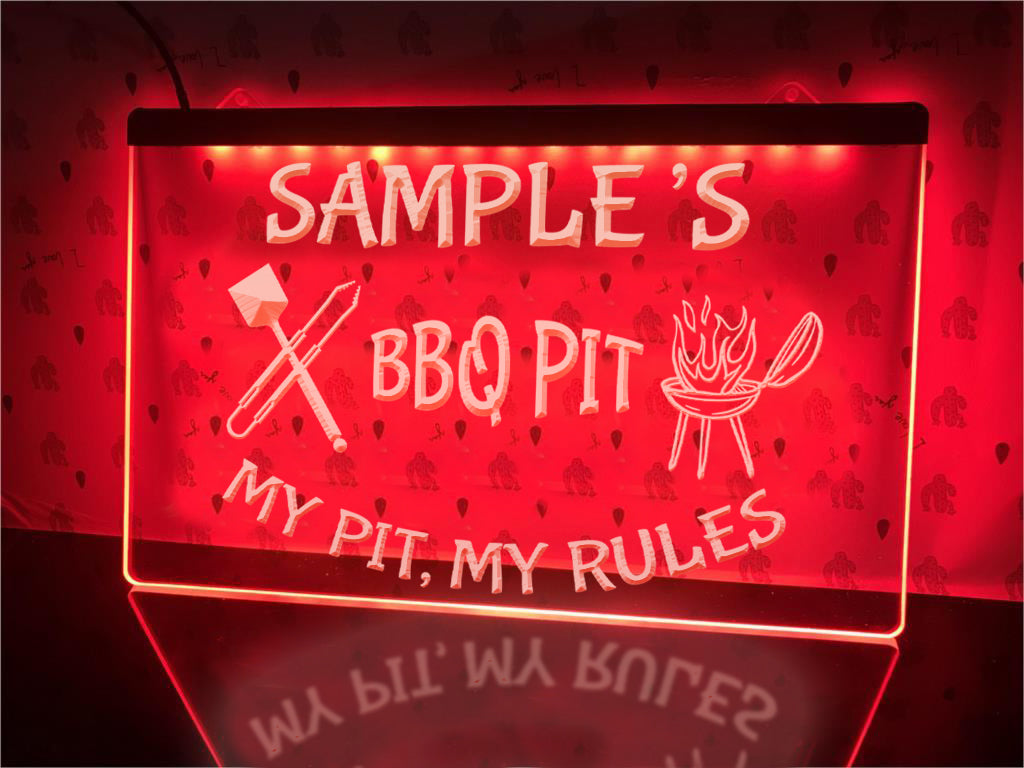 Personalized BBQ pit LED neon sign in red