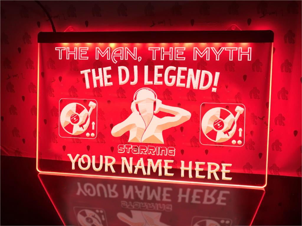 Personalized DJ Legend LED neon sign in red