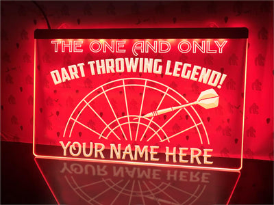 Dart Throwing Legend Personalized Illuminated Sign