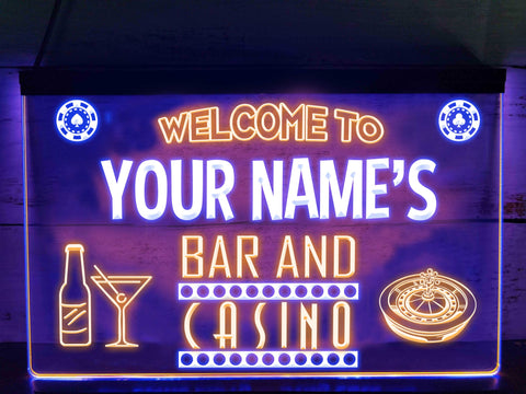 Image of Bar and Casino Two Tone Personalized LED Neon Sign