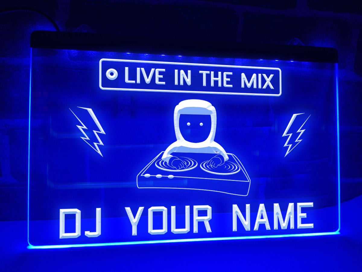 Personalized DJ Live in the Mix LED neon sign in blue