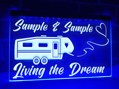fifth wheel trailer neon sign blue