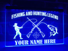 Fishing and Hunting Legend LED Neon Sign in Blue