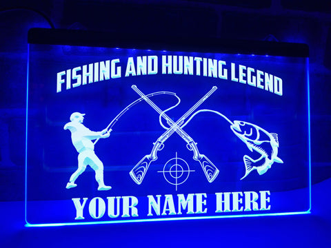 Image of Fishing and Hunting Legend Personalized Illuminated Sign