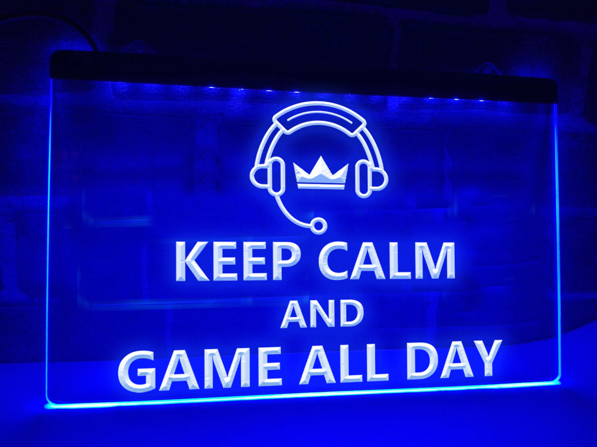 Keep Calm and Game All Day Illuminated Sign