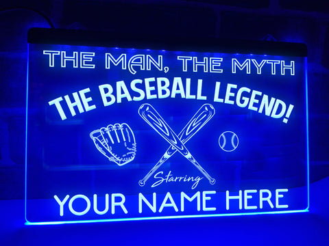 Image of The Baseball Legend Personalized Illuminated Sign