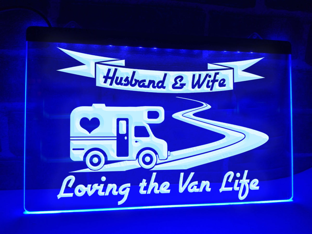 Husband & Wife Loving the Van Life Illuminated Sign