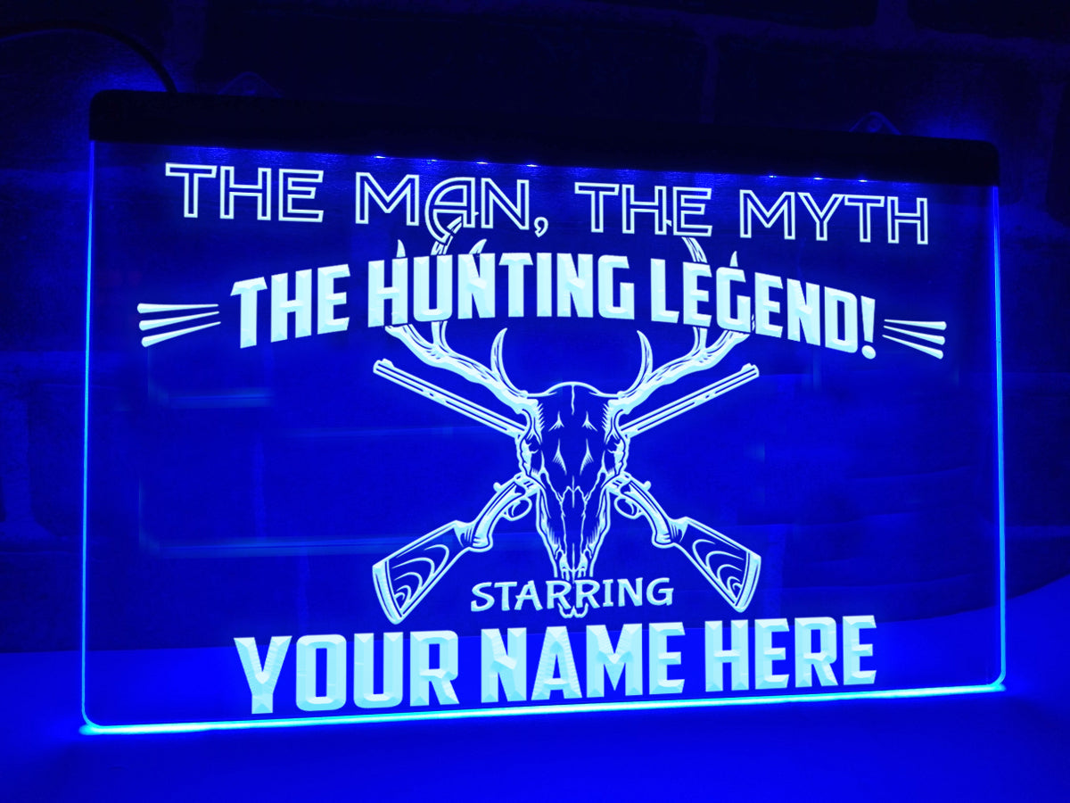 Hunting Legend Personalized LED Neon Sign in Blue