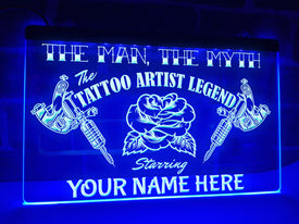 Personalized Tattoo Legend LED neon sign in blue