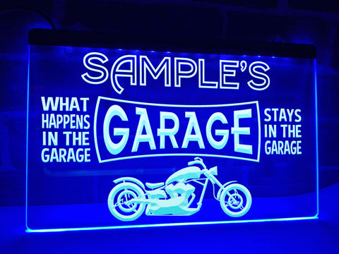 Image of Motorcycle Garage Personalized Illuminated Sign